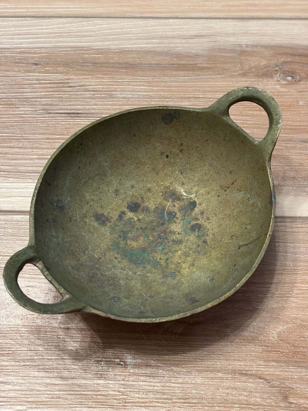 Vintage Mini Indian Brass Kadai Bowl with Twin Handles